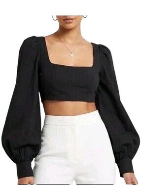 Naked Wardrobe Black Puff Sleeve Crop Top S Going Out Party Statement Blouse